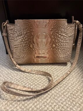 Brahmin Croc-Embossed Crossbody in Taupe Beige